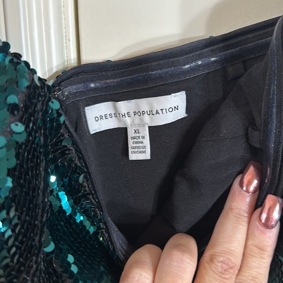 Dark Green Sequin Strapless Jumpsuit - Picture 3 of 4